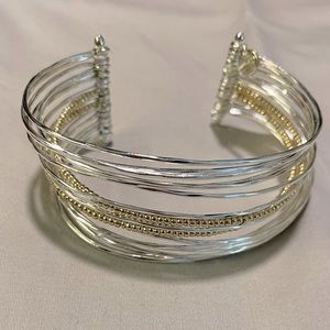 Stella and Dot Rhett Cuff bracelet, silver with gold beads, adjustable